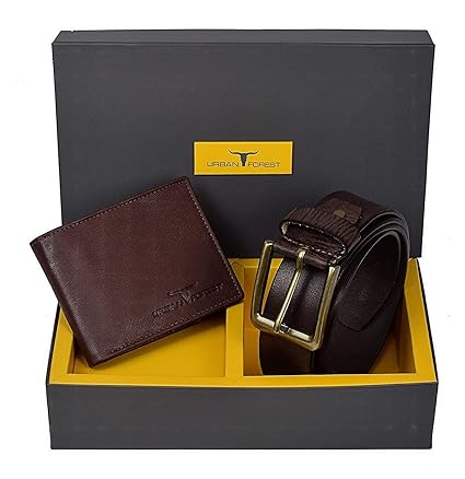 Urban Forest Stark Brown Leather Wallet and Belt Combo Gift Set for Men - Classic Brown Leather Wallet and Casual Brown Leather Belt Combo
