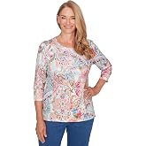 Alfred Dunner Women's Paisley Floral Pleated Neck Top