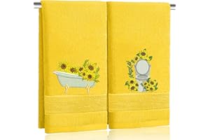 2pcs Yellow Sunflower Hand Towels for Bathroom Decorative Towels Set 100% Cotton cute Embroidered Spring summer floral bath t