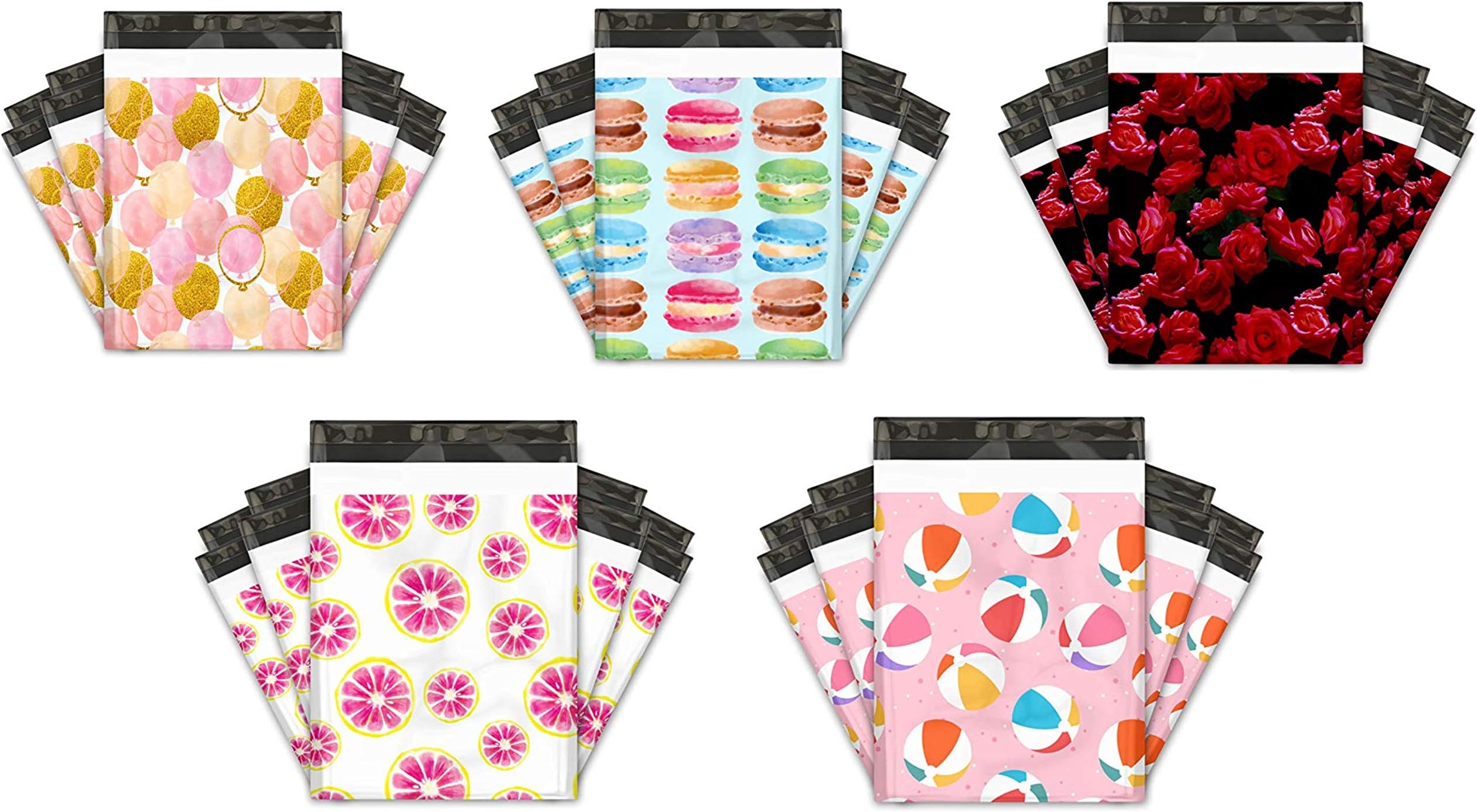 10x13 Variety Pack #4 Designer Poly Mailers Shipping Envelopes Premium Printed Bags 5 Designs (50pcs)