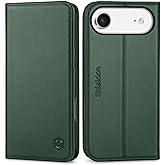 SHIELDON Genuine Leather Wallet Case for iPhone Air 6.5-inch 2025 | Flip Magnetic Cover | Kickstand | RFID Blocking 3 Credit Card Slots | Shockproof TPU Phone Shell | Evergreen