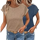 Bliwov 2 Pack Womens Tops Lace Cap Sleeve T Shirts Casual Trendy Cute Tee Summer Fall Beach Vacation Outfits Fashion Clothes