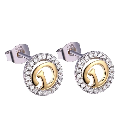 Cubic Z. by Tricolour - Damen Ohrstecker - 925 Sterling Silber, teilvergoldet - Buchstabe D