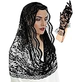 BOARDFEB 2 Pcs Lace Veil Church Mantilla Catholic Veil Bridal Wedding Veils Halloween Veil Gloves