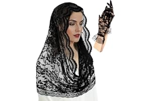 BOARDFEB 2 Pcs Lace Veil Church Mantilla Catholic Veil Bridal Wedding Veils Halloween Veil Gloves