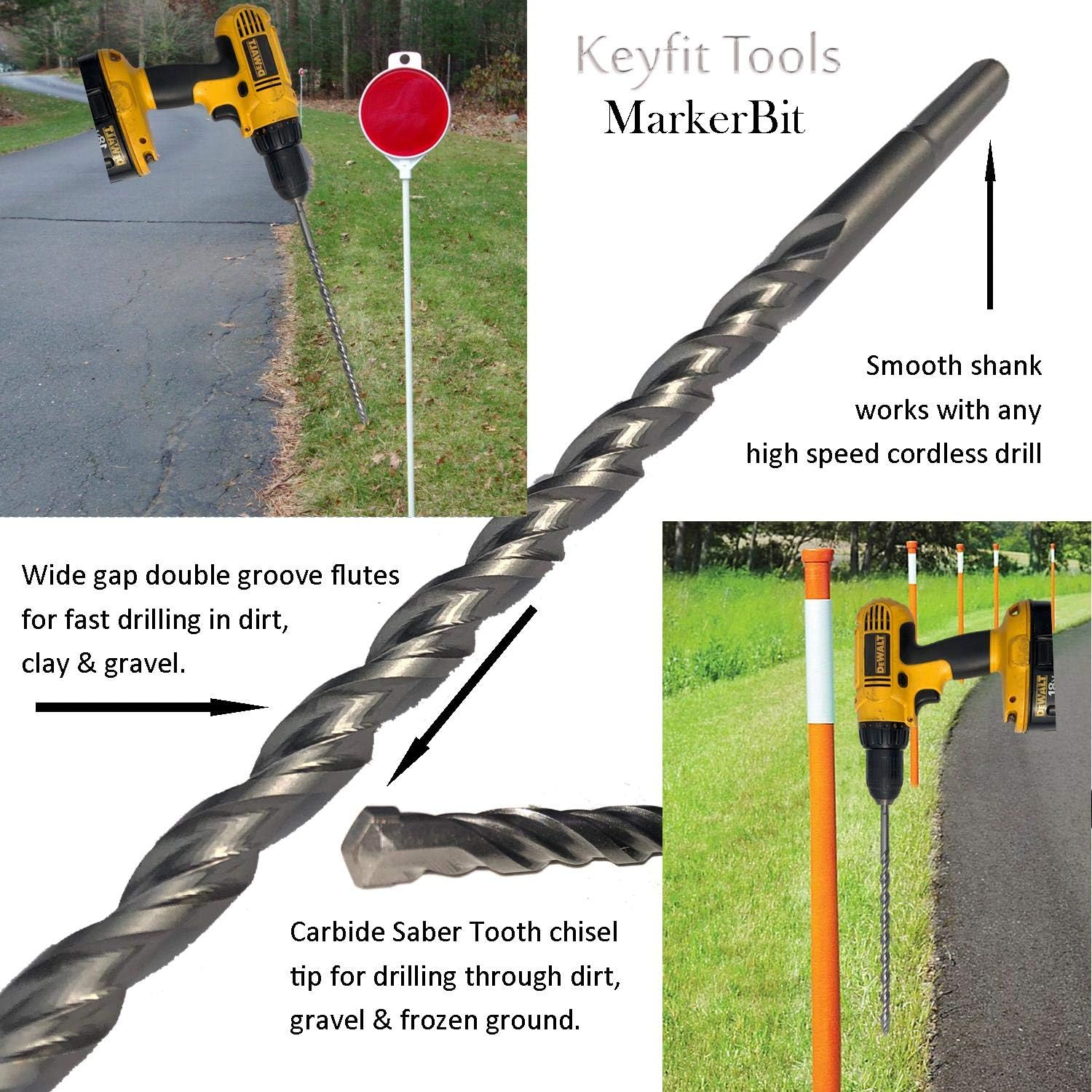 Keyfit Tools 12" Stainless Steel Contractor Grade MarkerBit Driveway Marker Installation Drill Bit Easily Drill in Driveway Markers Stakes reflectors Snow plow Markers ~Frozen Ground & Ice No Problem : Garden & Outdoor