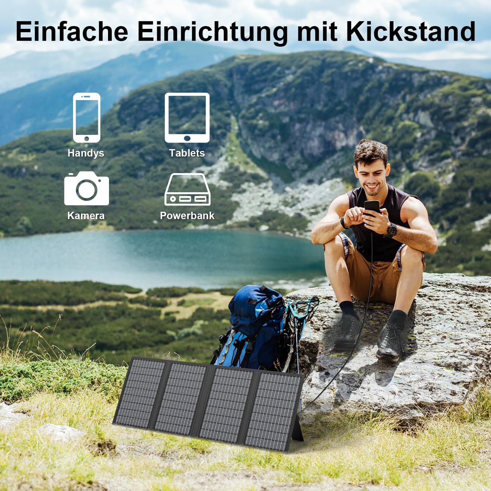 MHPOWOS 60W Tragbares Solarladegerät mit Ständer, Faltbares Solarpanel mit USB-C, USB-A und DC-Ausgängen, für Camping, Wandern, Notstromversorgung für Kleine Stromgeneratoren, Telefone, Powerbanks 2