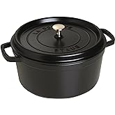 STAUB Cast Iron Dutch Oven 7-qt Round Cocotte, Serves 7- 8, Made in France, Black Matte
