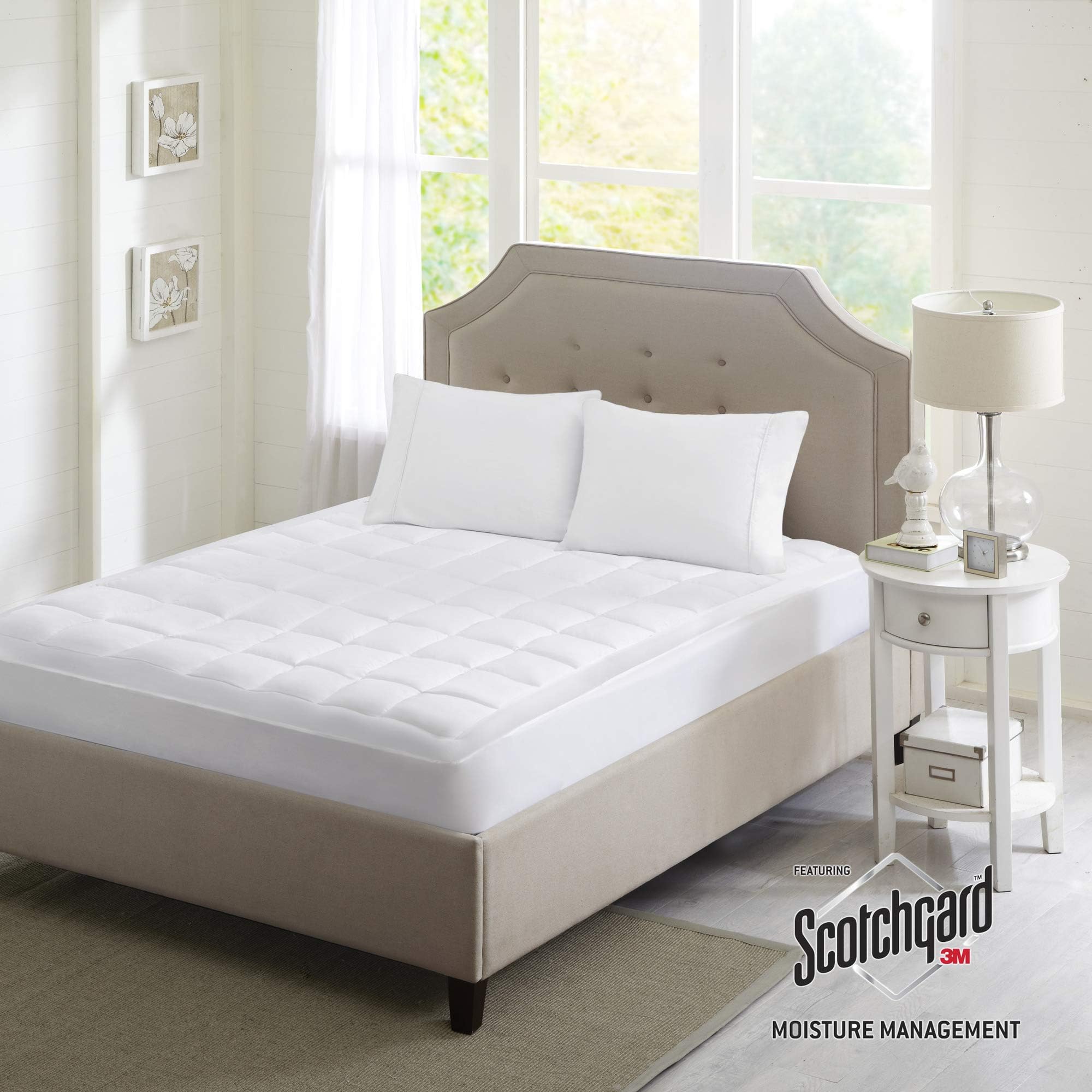 Sleep Philosophy 3M Protector Topper Moister Wicking Hypoallergenic Stain Resistant Bed Cover with Deep Pocket Mattress Pad, Queen, Highline White