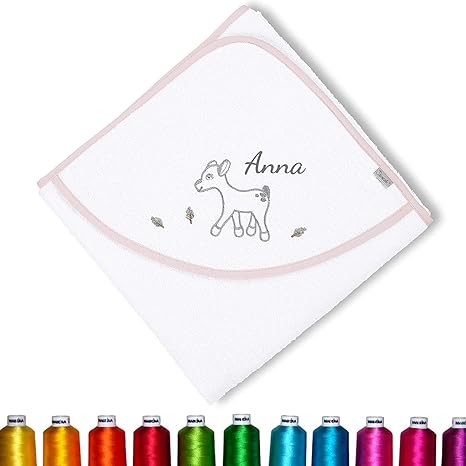 Sterntaler Kapuzenhandtuch bestickt mit Namen für Babys & Kinder 100x100, Mädchen Kapuzen-Badetuch, Waldis Rosie Rosa Weiß