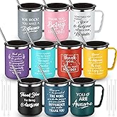 Mifoci 10 Pack Valentine's Day Employee Appreciation Gifts Bulk Thank You Tumbler with Handle Teacher 17 oz Mug Team Staff Coworker Stainless Steel Motivational Insulated Inspirational Party Favor
