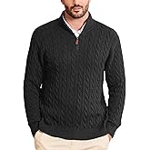Kallspin Men's Quarter Zip Sweater Pullover Pure Cotton Cable Knit Long Sleeve Business Casual Knitwear