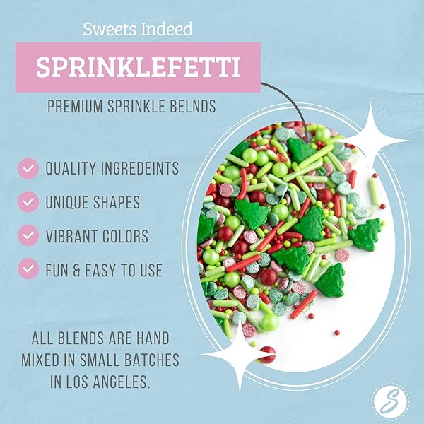 SWEETS INDEED SPRINKLES, EDIBLE SPRINKLE MIX, PERFECT FOR CAKE DECORATIONS, BAKING, ICE CREAM, COOKIES, CUPCAKE TOPPER, 4 OUNCES (CHRISTMAS)