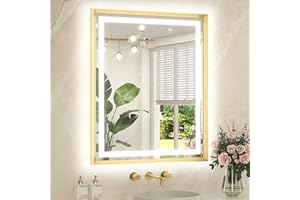 TETOTE Led Bathroom Mirror 30 x 36 with Brushed Gold Frame Anti-Fog Frontlit & Backlit Vanity Mirror Stepless Dimmable Lighted Mirrors for Bathroom Wall 3 Colors White/Warm/Natural Wall-Mounted