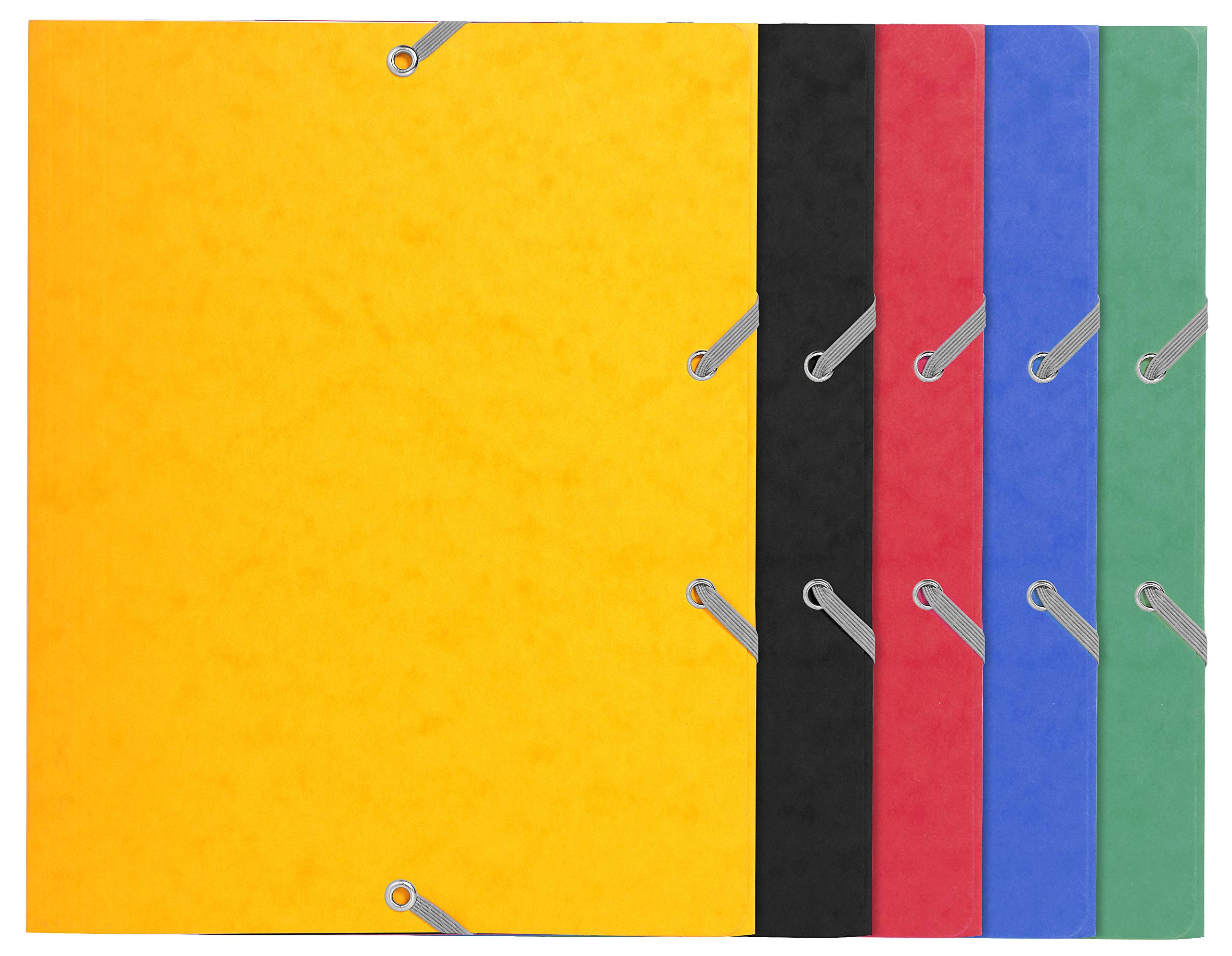 Exacompta - Ref 55200E - Elasticated 3-Flap Folder - 240 x 190mm in Size, 400gsm Glossy Card, Suitable for A5 Documents, School Format - Assorted Colours (Pack of 25)