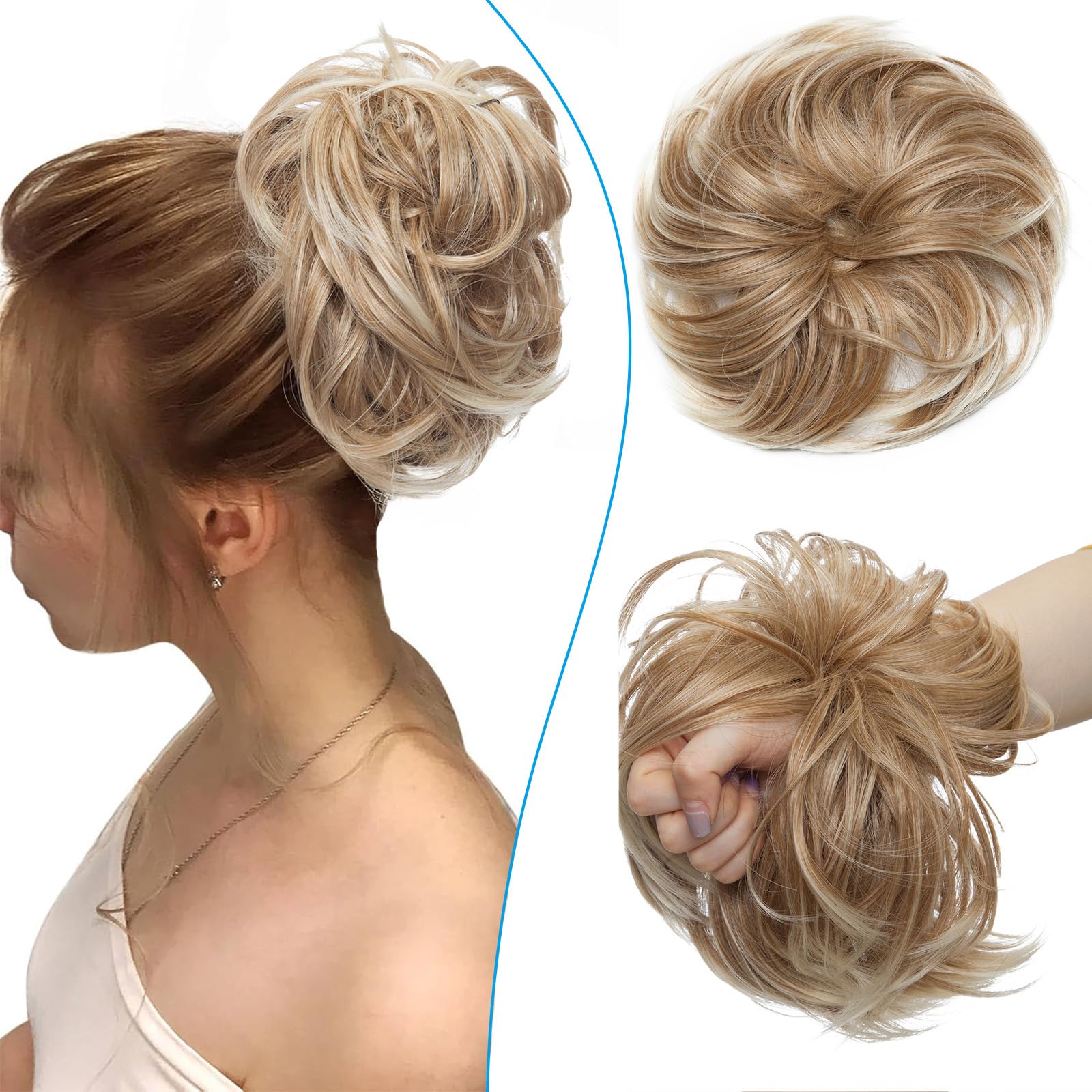 Messy Updo Buns for Women Synthetic Hair Ponytail Scrunchies Donut Chignons Hairpieces Extensions Sandy Brown to Bleach Blonde โ image 1