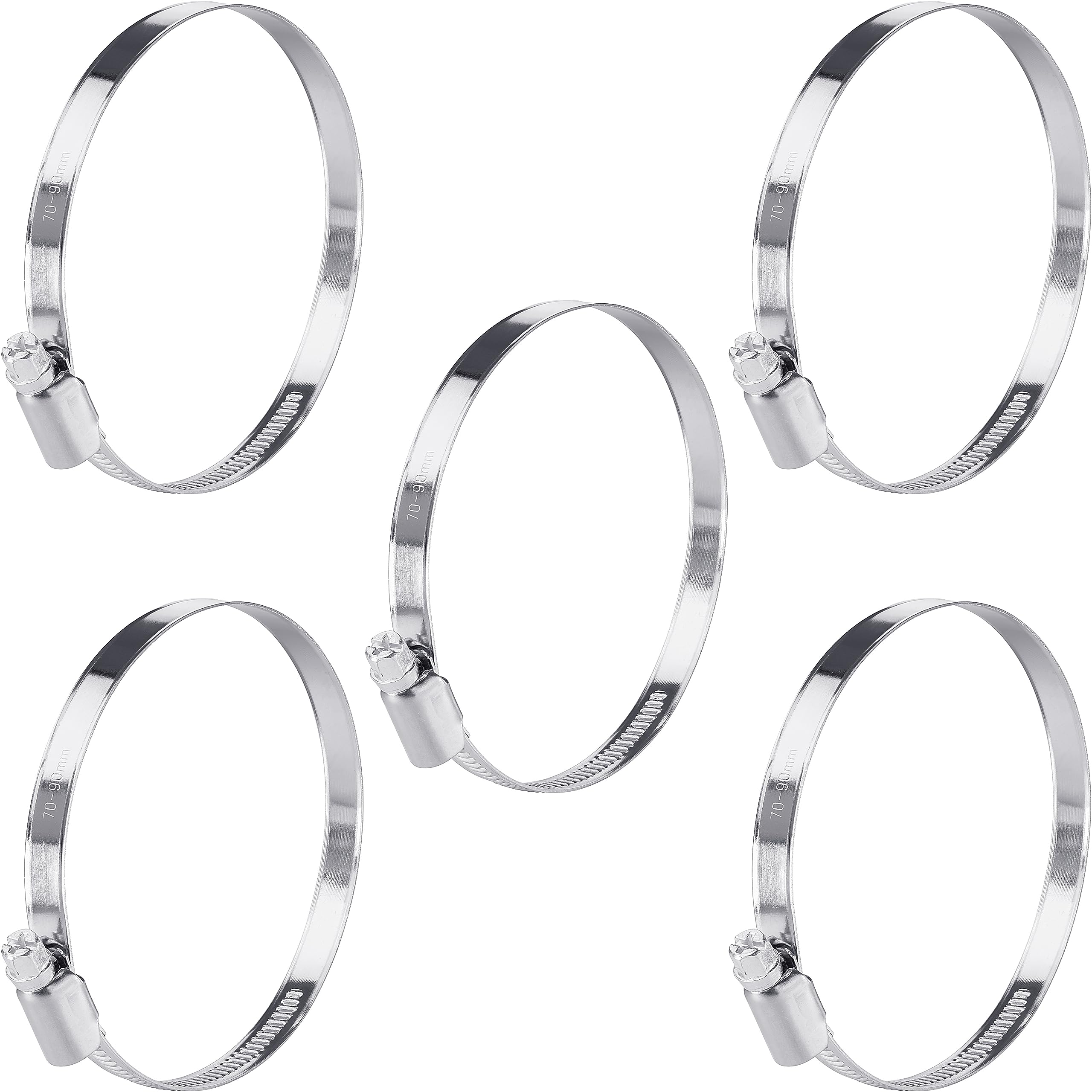 Poppstar Stainless Steel Hose Clamps 70-90 mm with Width 9 mm (5 Pieces)