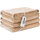LaffyLo Electric Heated Blanket Full Size 72"×84", Breathable & Luxurious Flannel, Soft Warm Gift with Over-Heat Protection, 4 Heating Levels & 10 H Auto Shut Off, Machine Washable, Light Brown