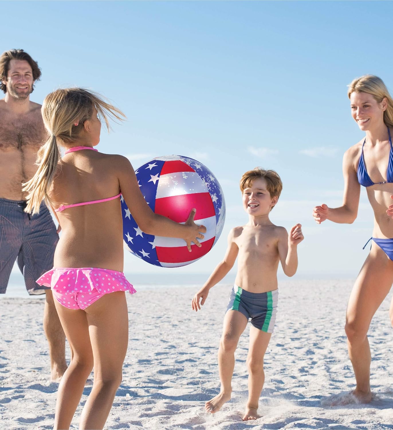 POZA 2 Pack Inflatable Pool Beach Balls - Premium Luxurious 16 Inch Large Beach Balls Filled with Sparkle Silver Stars Confetti, Cool Pool Party Float for Swimming Pool, Beach & Lake USA Flag: Sports & Outdoors