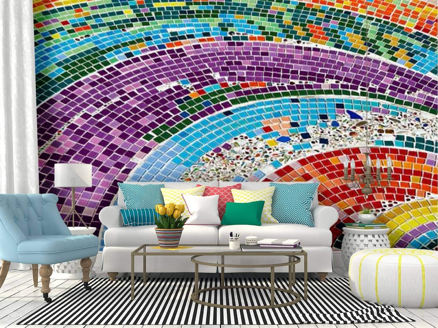 Kanworse Colorful Mosaic Canvas Print Wallpaper Wall Mural Self Adhesive Peel & Stick Wallpaper Home Craft Wall Decal Wall Poster Sticker for Living Room