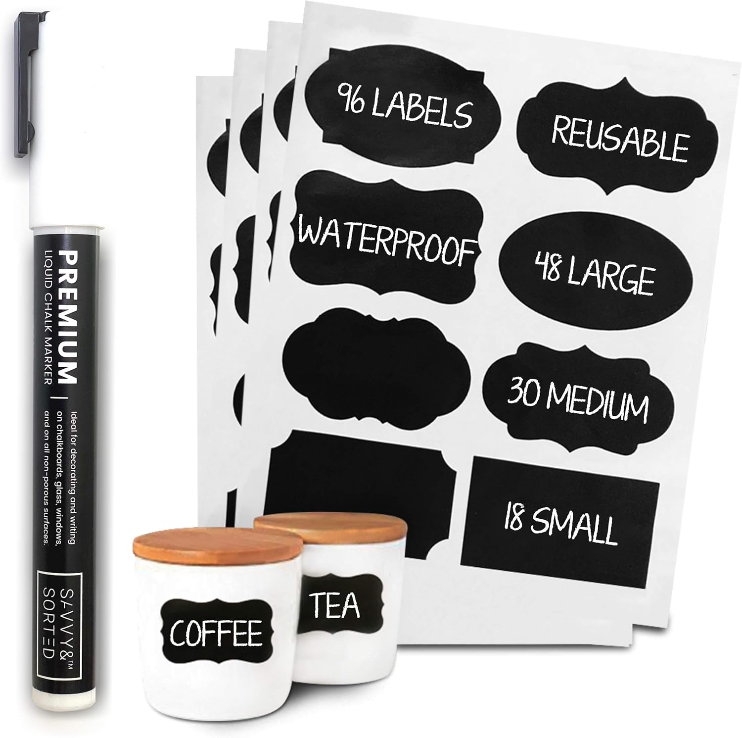 96 Premium Chalkboard Labels Bulk - Free Erasable Chalk Pen - Dishwasher Safe Chalk Board Mason Jar Labels - Removable Waterproof Blackboard Sticker Label for Jars Glass Bottle Kids : Office Products