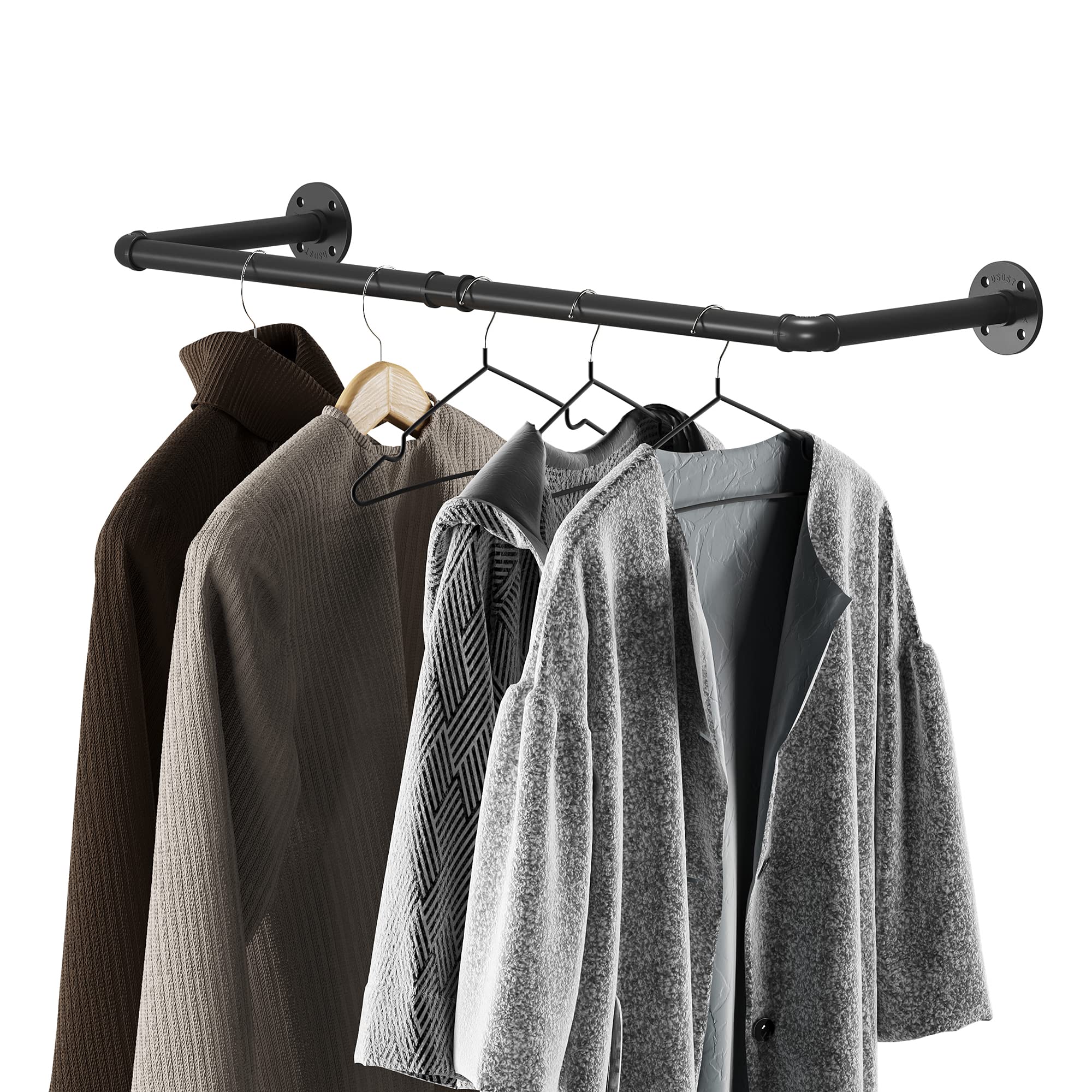 LINKPIPES Industrial Pipe Clothing Rack Wall Mounted Clothes Rack Heavy Duty Space-Saving Garment Bar Rack Detachable Multi-Purpose Hanging Rod,24 inch(Black)