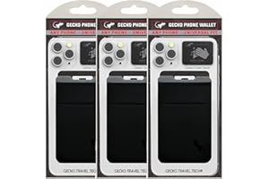 Gecko Travel Tech Double Pocket - Adhesive Card Holder - Cell Phone Pouch - Stick on Spandex Pocket - Carry Credit Cards and Cash (3 Pack - Black Black)