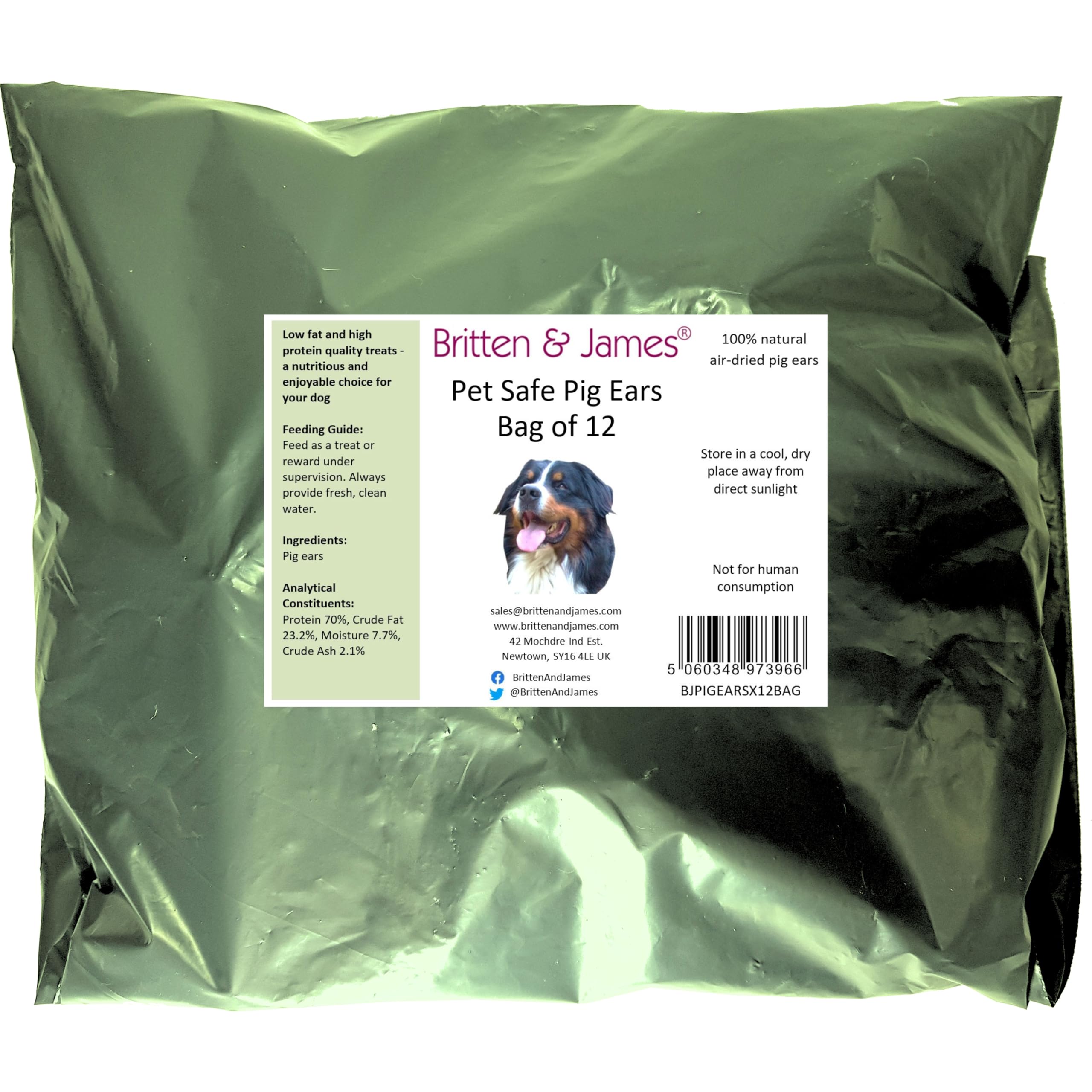 12 Large Pigs Ears for Dogs (Refill Bag). Natural Premium Quality British Product by Britten and James