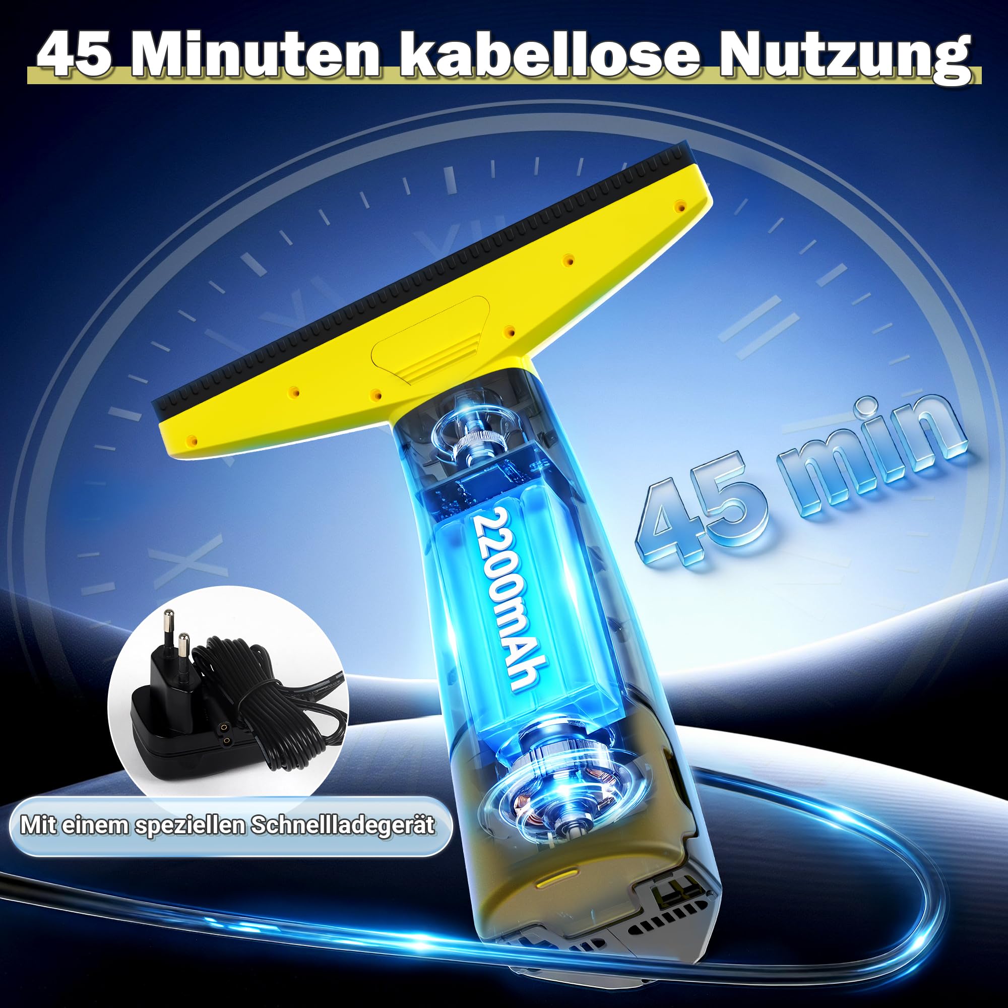 Fenstersauger Set, Akku Fenstersauger mit 45 Minuten Akkulaufzeit, Fensterreiniger Elektrisch mit 28cm Saugdüse & 200ml Wassertank, Geeignet für Fenster, Fliesen und Spiegel (grün) 3