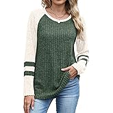 JomeDesign Womens Sweaters Long Sleeve Sweatshirts Color Block Casual Fall Shirts 2025 Trendy S-2XL