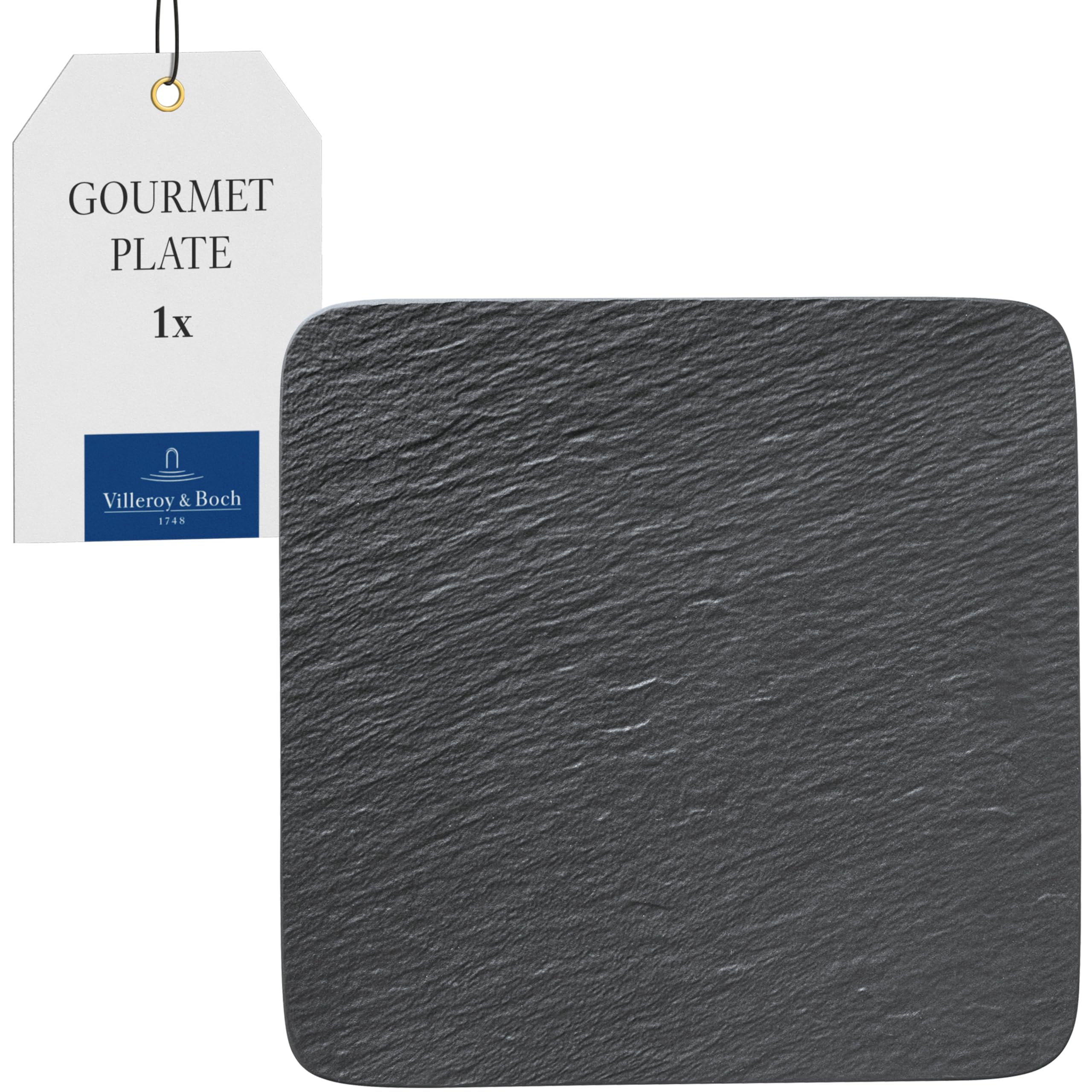 Villeroy & Boch 10-4239-2680 Manufacture Rock Square/Gourmet Serving, Modern Presentation Plate Maoffrom Premium Porcelain, Dishwasher Safe, Black,32X32X1,5CM