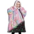Giggling Getup Glow in The Dark Wearable Blanket Hoodie for Girls - Oversized Flannel Sherpa Fleece Sweatshirt Blanket with Giant Pocket & Sleeves - Cozy Warm Birthday Gifts for Kids Unicorn