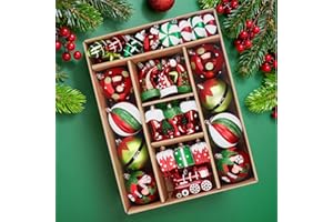 SHareconn 75pcs 2025 Classic Christmas Balls Ornaments Set, Elf Boots Theme Shatterproof Plastic Decorative Hanging Baubles Bulk for Xmas Tree Decor/Holiday/Party/Wedding, Red Green & White