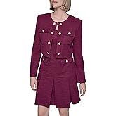 Karl Lagerfeld Womens Long Sleeve Embellished Tweed Cropped Jacket