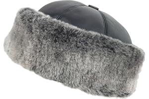 Zessano Leather Winter Fur Hat - Unisex Shearling 100% Leather Sheepskin Hats for Men Women