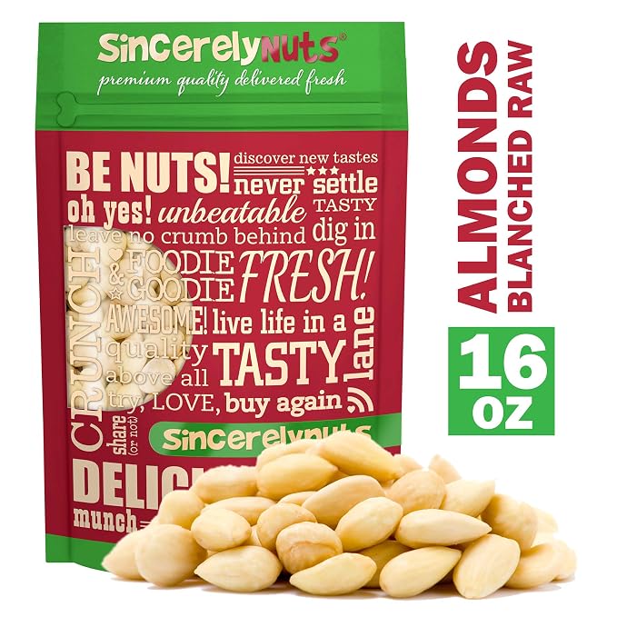 Sincerely Nuts Whole Raw Blanched Almonds 1 Lb Bag Delicious Guilt Free Snack Low Calorie Vegan Gluten Free Gourmet Kosher Food Source