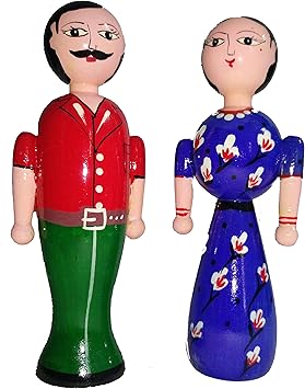 Crafts India Handcrafted Wooden Goa Couple Doll (Assorted) - 18 cms