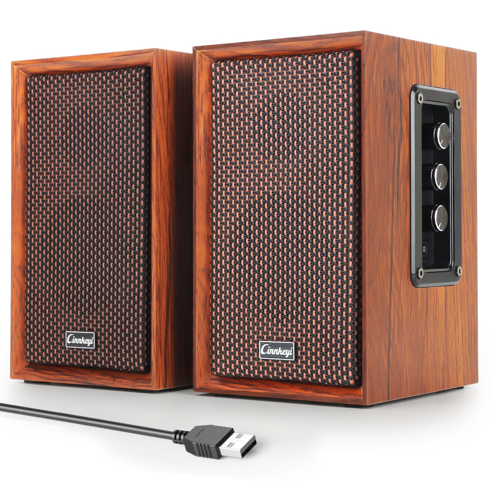Photo 1 of 40W Computer Speakers,2.0 AC Powered Wooden PC Speakers with Strong Bass,7.28" X 2 AC Powered USB/Bluetooth Bookshelf Speakers with USB Input for DSP PC Speaker, Wooden Speaker for Laptop (C5201-US)