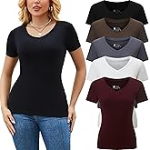 Vomidia 5 Pack Womens T Shirts Short Sleeve Basic Tees V Neck Fashion Tops Slim Fit Casual Summer Outfits Clothes 2026