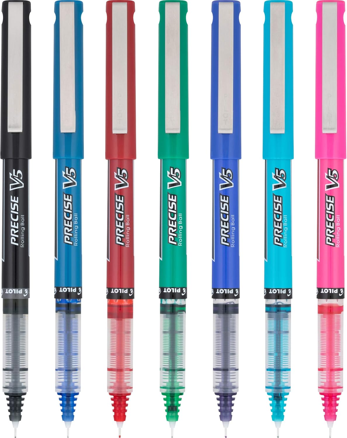 PILOT Precise V5 Stick Liquid Ink Rolling Ball Stick Pens, Extra Fine Point (0.5mm) Assorted Ink Colors, 7-Pack Pouch (26015) : Liquid Ink Rollerball Pens : Office Products