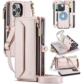 Strapurs for iPhone 15 Pro Magnetic Detachable Wallet Phone Case, Rose Gold | Compatible with Magsafe, Crossbody Wrist Strap, RFID Blocking 9-Card Holder, Zipper Pocket, PU Leather, Flip Cover for Women
