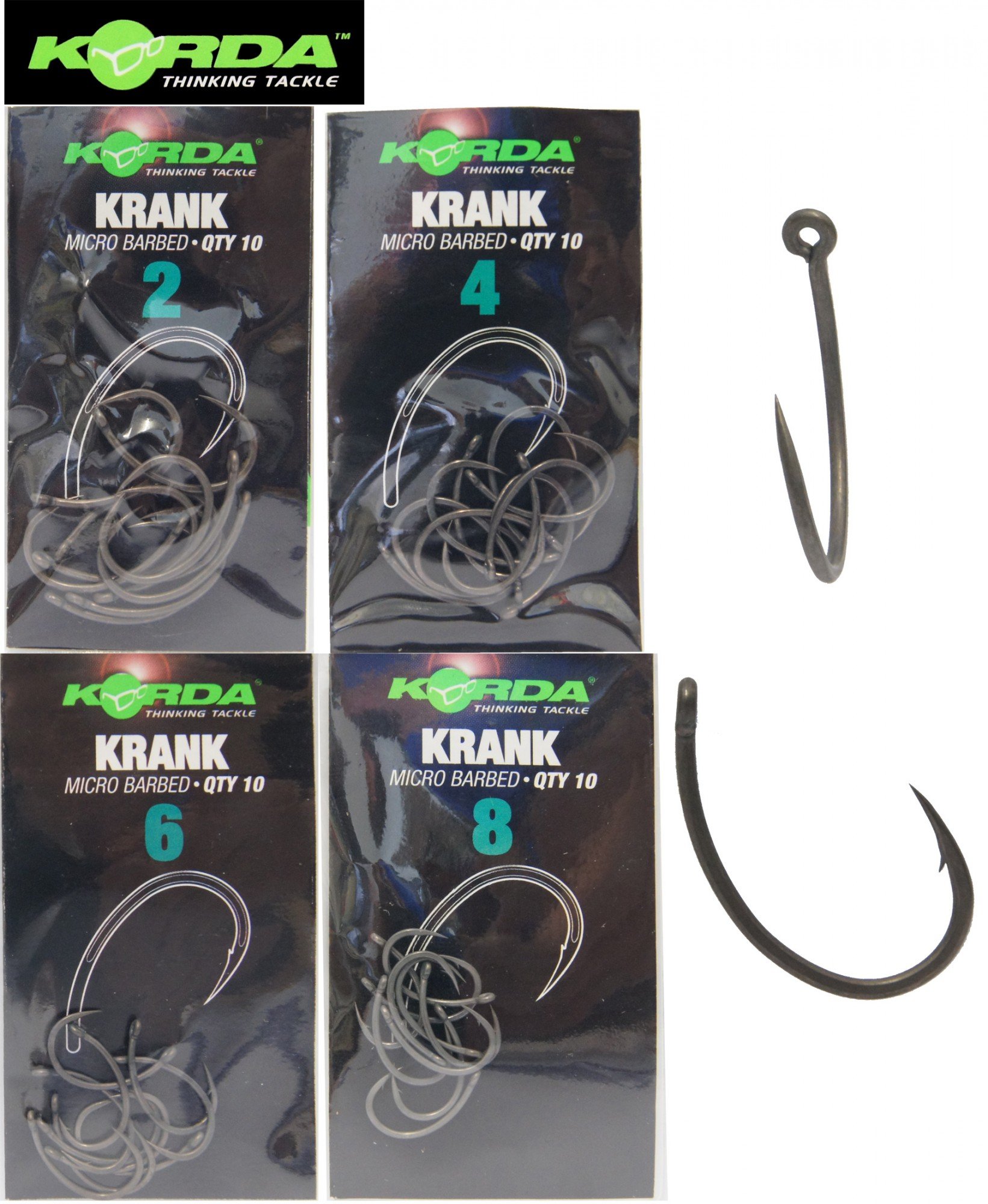 Korda Krank Barbed 2, Size 2, Steel, Short Curved Shank, Beaked Point, Strong and Sharp, Versatile for Various Rigs