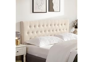 Huatean Home Tufted Upholstered Headboard Queen Size, Solid Wood Head Board with Durable Metal Legs, Adjustable Height Bed headboard from 37” to 51” Fabric Headboard in Modern Button Design, Beige