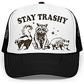 Stay Trashy Funny Raccoon Graphic Classic 5 Panel Mesh Snap Back Trucker Hat
