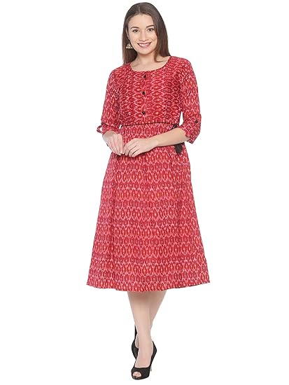 Dear Mom Women's Cotton Nursing/Feeding/Maternity/Breastfeeding/Easy Feeding Dress/Kurta/Kurti/Gown with Hidden Zippers for Pregnant and Breastfeeding Mothers