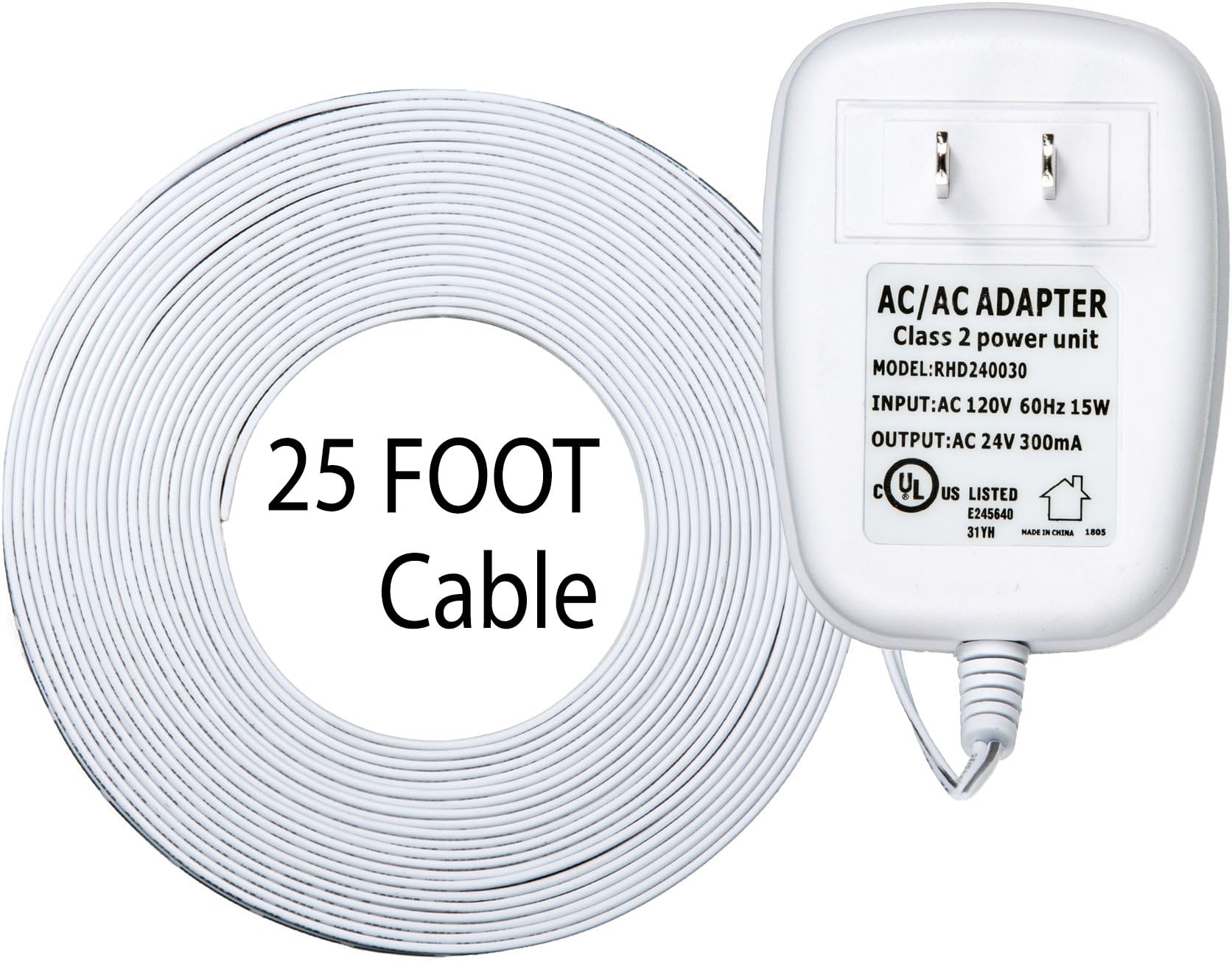 24 Volt Power Adapter Type C - Universal Electrical Transformer Plug for Smart Home Accessories, Nest Thermostat, Ecobee Devices, WiFi Alarm Installation, Video Doorbell 25 ft Wire Cord.