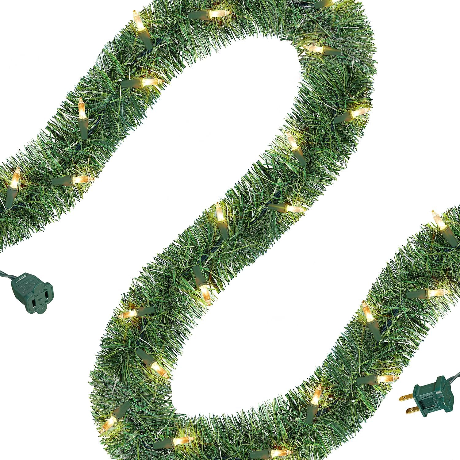 Wreaths, Garlands & Swags - WATERGLIDE 15FT Lighted Christmas Green Garland with 35 Count Clear String Lights, Pre-lit Artificial Greenery Garlands, Plug in & Connectable Holiday Decorative Lights for Indoor Outdoor Decor