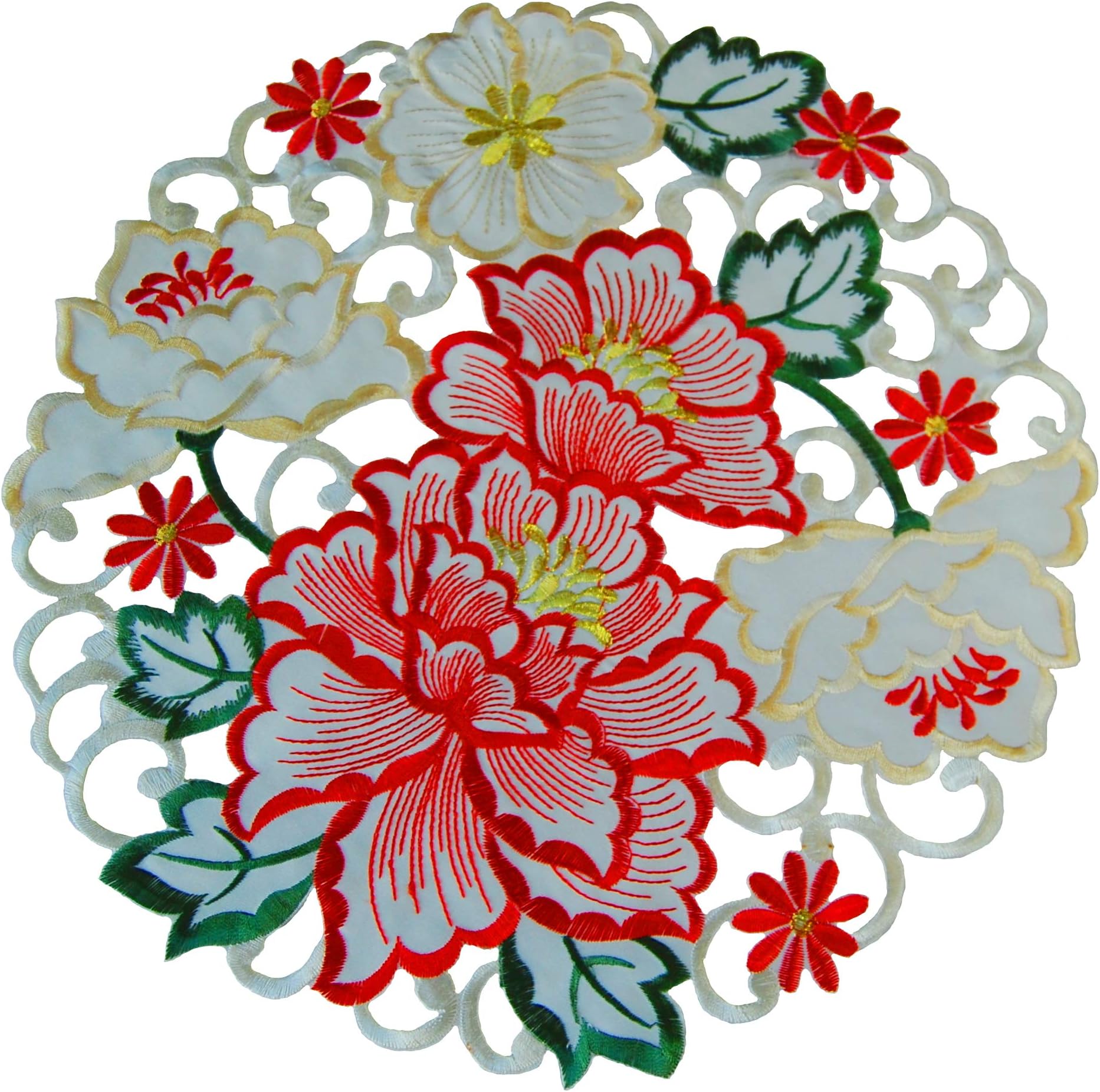 EcoSol Designs Flowery Table Placemats (15" Round, Christmas Colors) 4-Pack