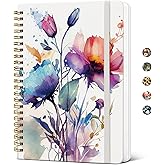 Taja Lined Spiral Journal Notebook for Women, A5 Cute College Ruled Hardcover Notebook for Work & Note Taking, Pretty Journal for Writing, 140 Pages, Painted Bloom