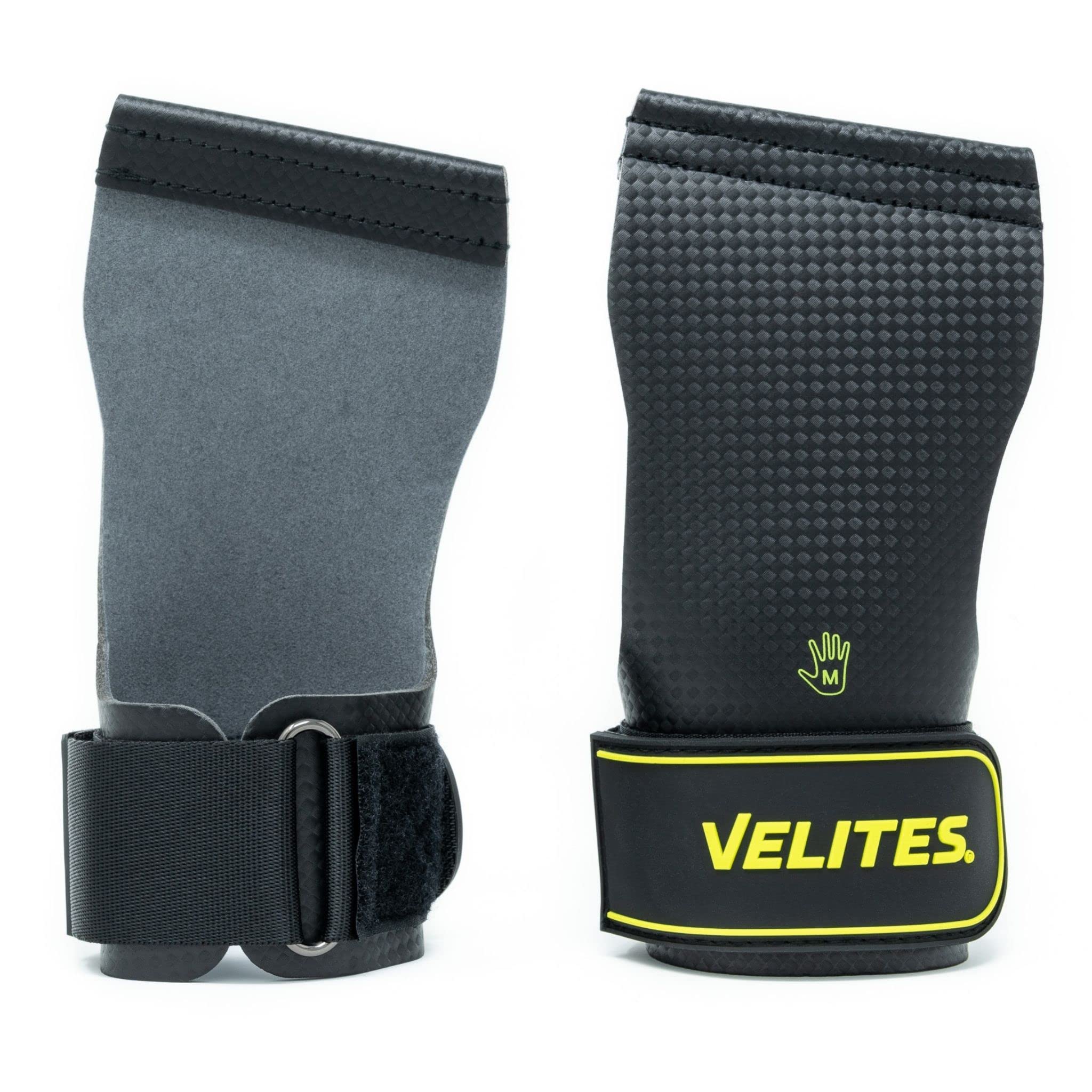 Velites Quad Carbon I Professional Grips for Cross Training or Gymnastics Athletes | 100% Vegan I Use with Magnesium, Quick Transitions (Black, M)